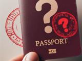 Dall-E: A passport with a question mark for the person's name without the red stamp